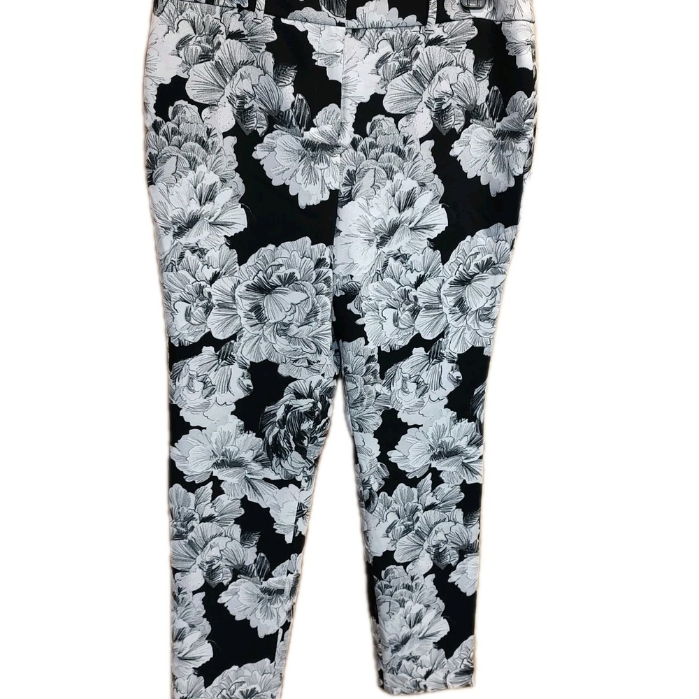 Chicos Pants 1.5 R  Women's‎ Black White Floral Lined Black Label Career